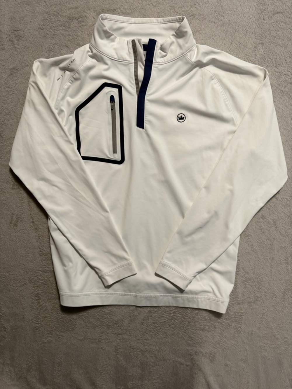 Peter Millar White Men's Zip-Up Sweater with Navy Trim